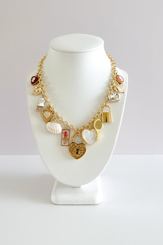 Tea Party Gold Plated Statement Vintage Charm Necklace