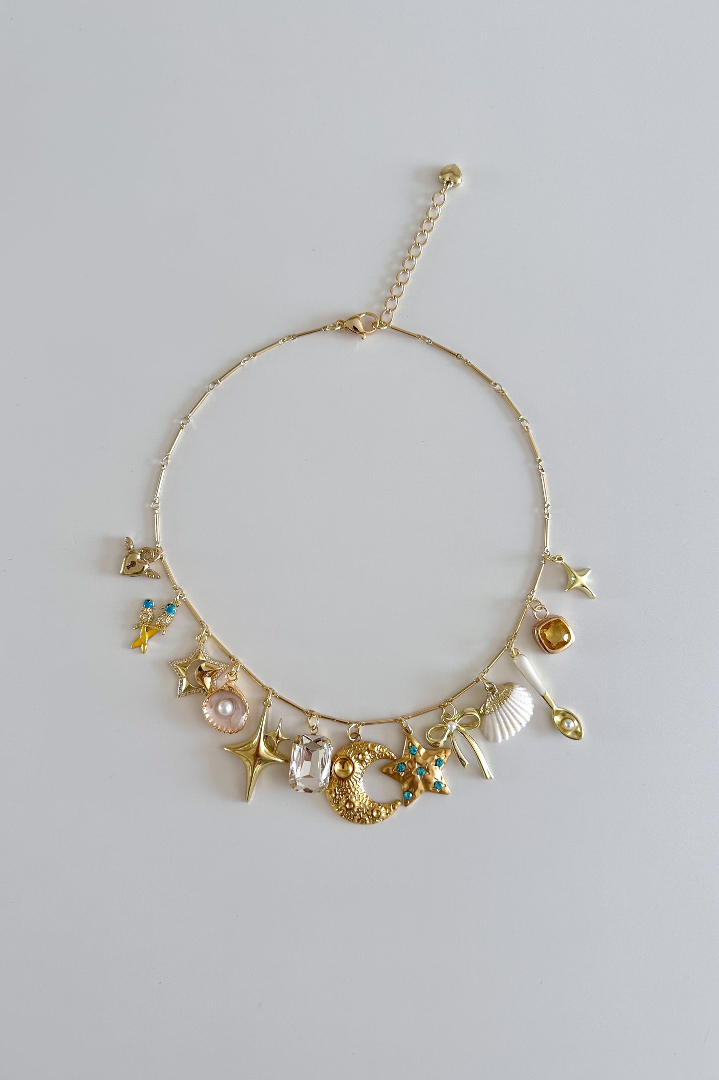 La Luna Gold Plated Statement Vintage Charm Necklace