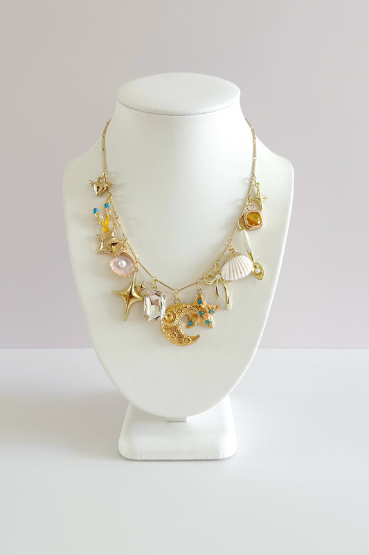 La Luna Gold Plated Statement Vintage Charm Necklace
