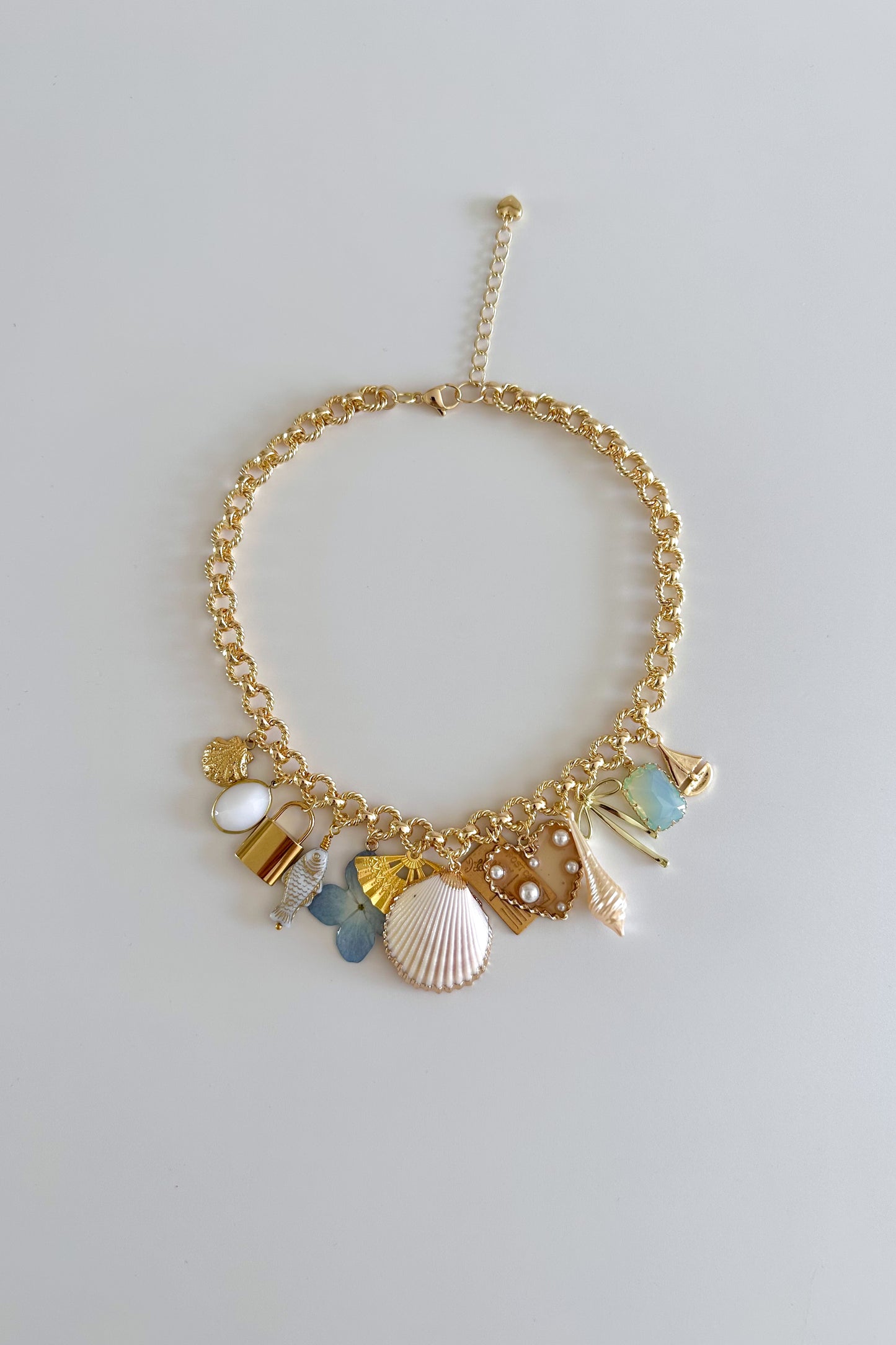 Seafoam Gold Plated Statement Vintage Charm Necklace
