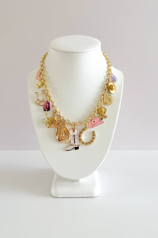 Pink Pony Gold Plated Statement Vintage Charm Necklace