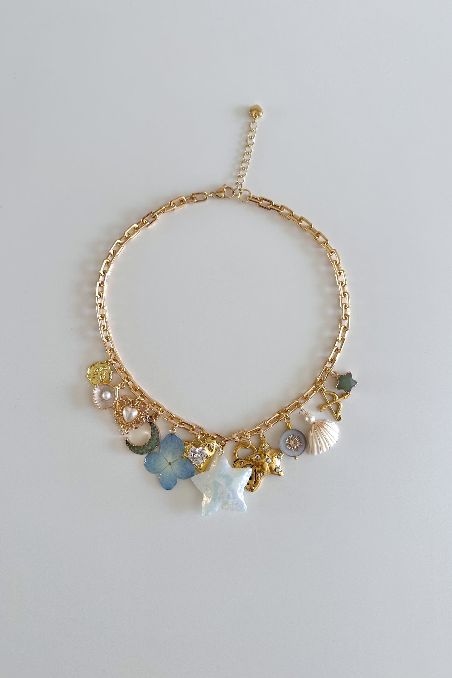Sandy Moon Gold Plated Statement Vintage Charm Necklace