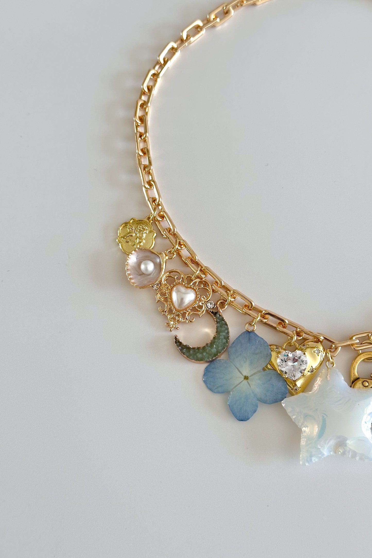 Sandy Moon Gold Plated Statement Vintage Charm Necklace