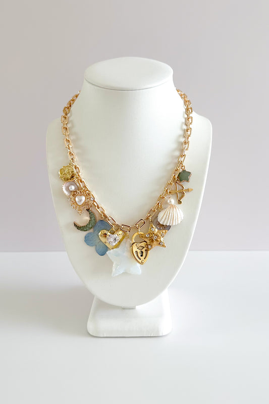 Sandy Moon Gold Plated Statement Vintage Charm Necklace
