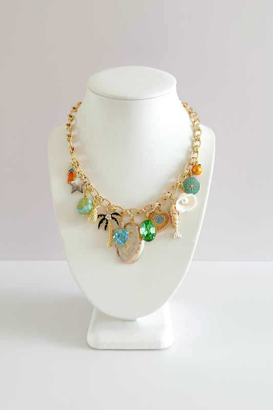 Crystal Waters Gold Plated Statement Vintage Charm Necklace