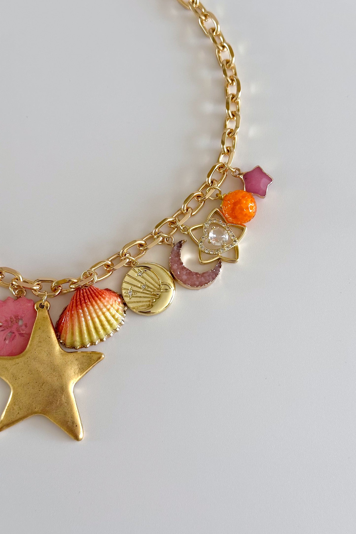 Coral Sky Gold Plated Statement Vintage Charm Necklace