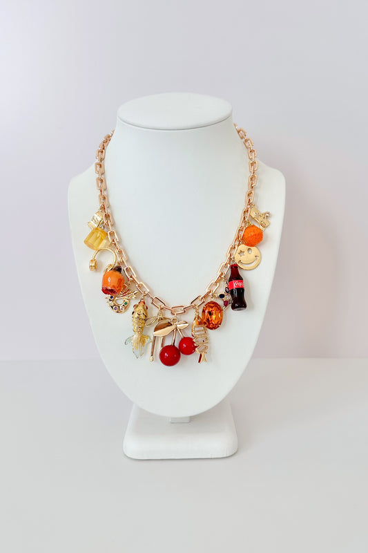 Cherry Kiss Gold Plated Statement Vintage Charm Necklace