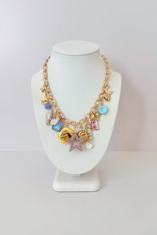 Wish Upon a Star Gold Plated Statement Vintage Charm Necklace