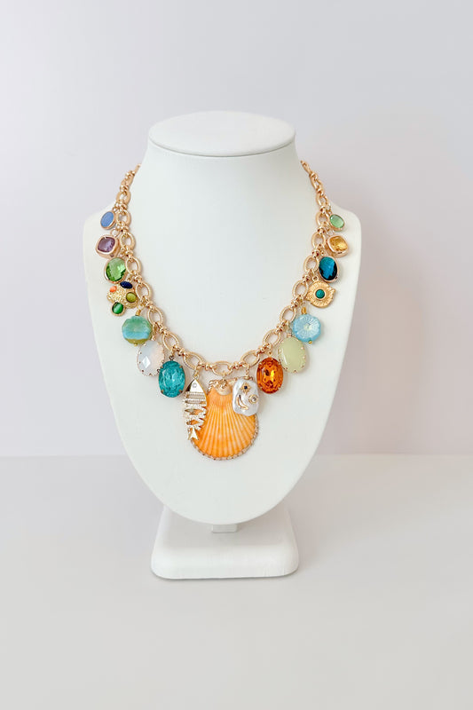 Barcelona Gold Plated Statement Vintage Charm Necklace