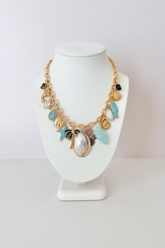 Fiji Sands Gold Plated Statement Vintage Charm Necklace